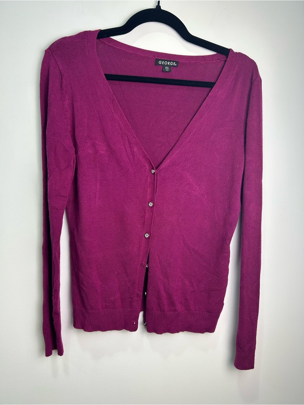 Magenta V-Neck Button Cardigan-George - Picture 5 of 5